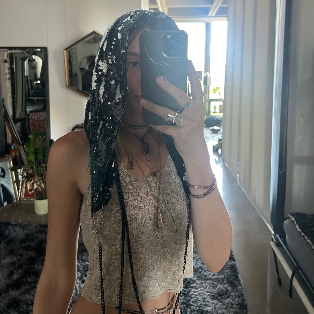 Black and Silver Sequin Hood
